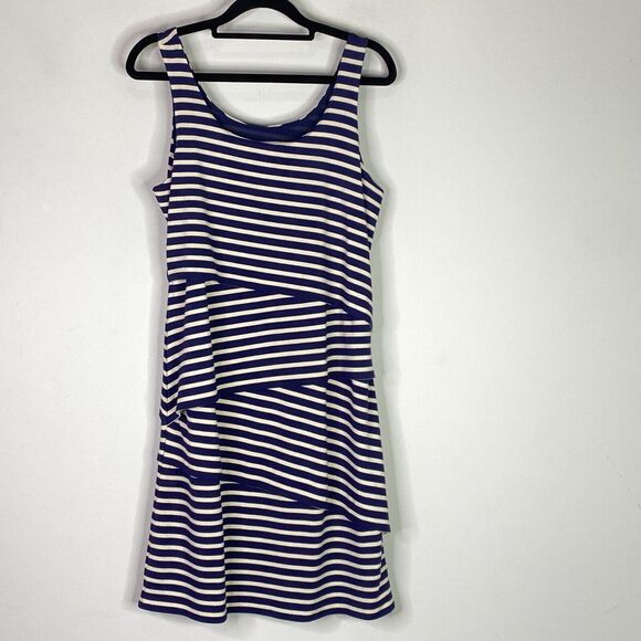 LOFT Asymmetric Sleeveless Striped Tank Dress Women's Size Small - Picture 1 of 8